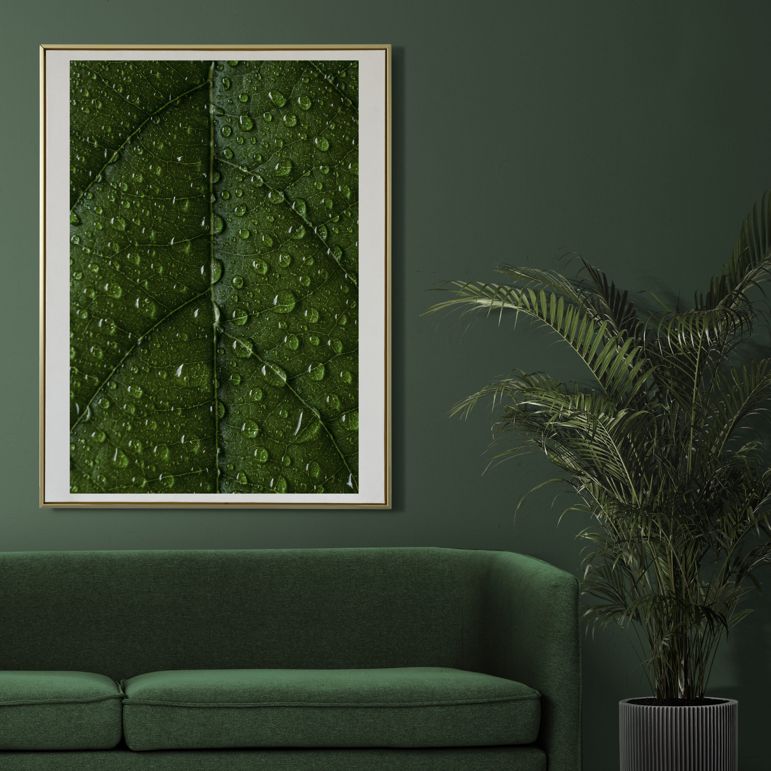 Picture frame mockup psd hanging in modern living room home deco